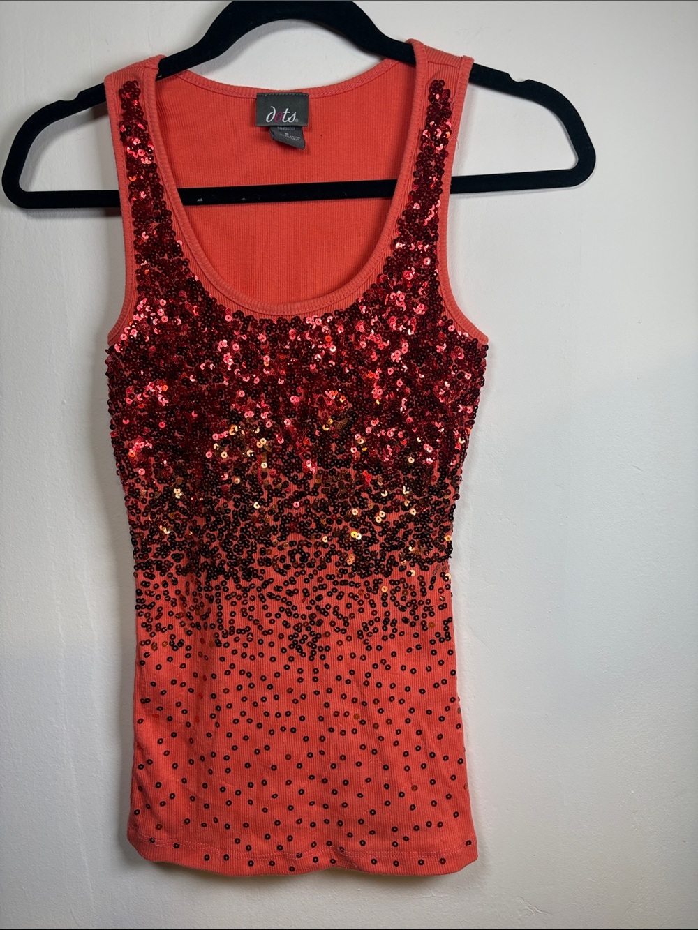 Dots Coral Tank Top with Red Sequin Embellishment